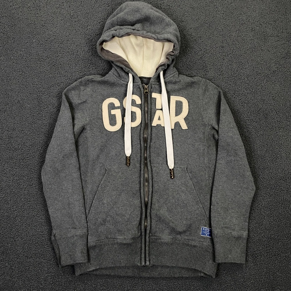 G-Star RAW Sterling Hooded Vest Knit L/S size Small Full zip Logo Hoodie Sweater
